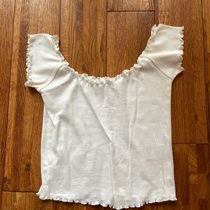 Kimchi Blue White Ruffle Trim Off the Shoulder Top